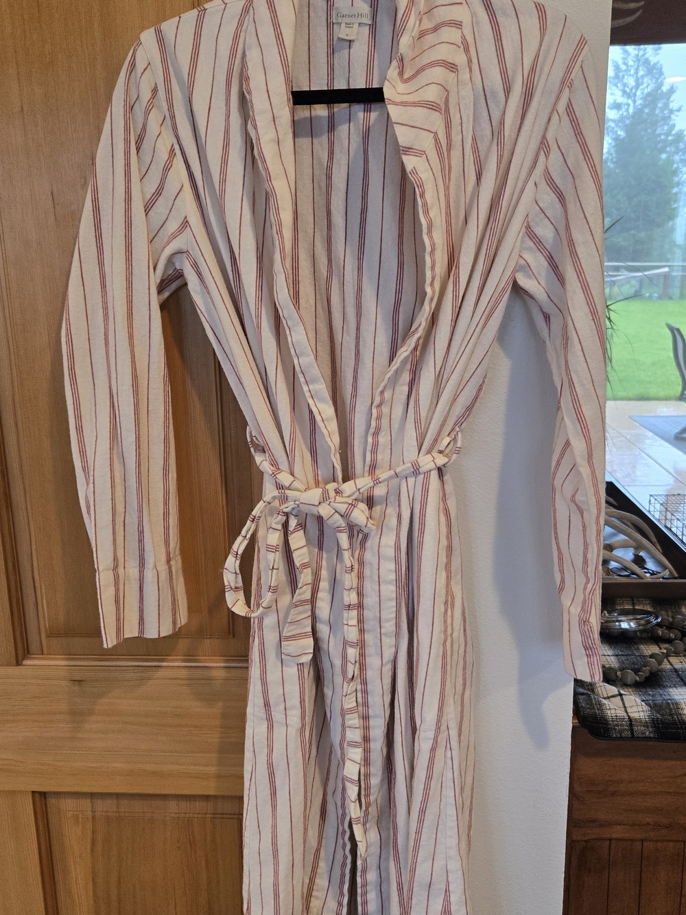 Garnet Hill Cream Robe with Red Stripes 100% Organic Cotton